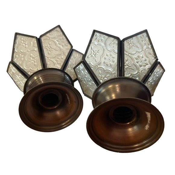 Vintage Candle Holder Set Glass Lotus Flower Tea Light or Votive 5.25" x 5.25" - Picture 5 of 6